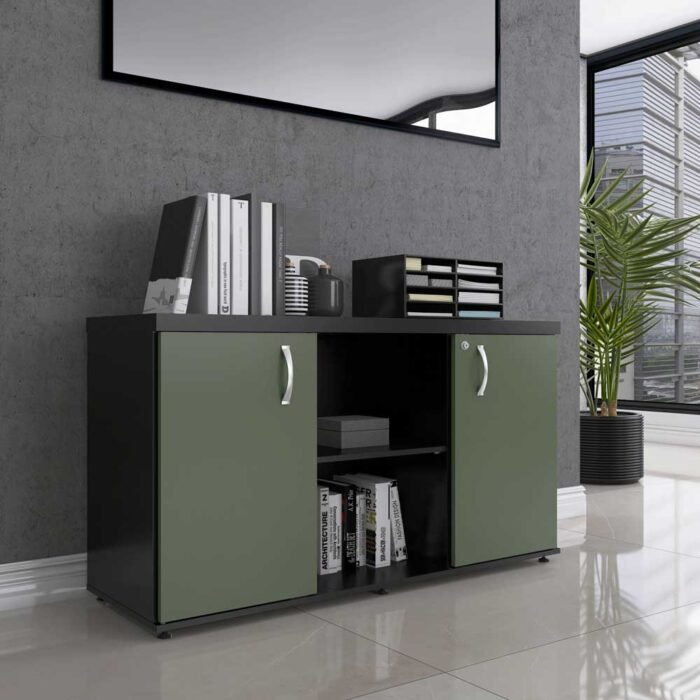 Armário Credenza Com Prateleira PE40 Pandin 1,20 M Salvia e Preto - Imagem 2