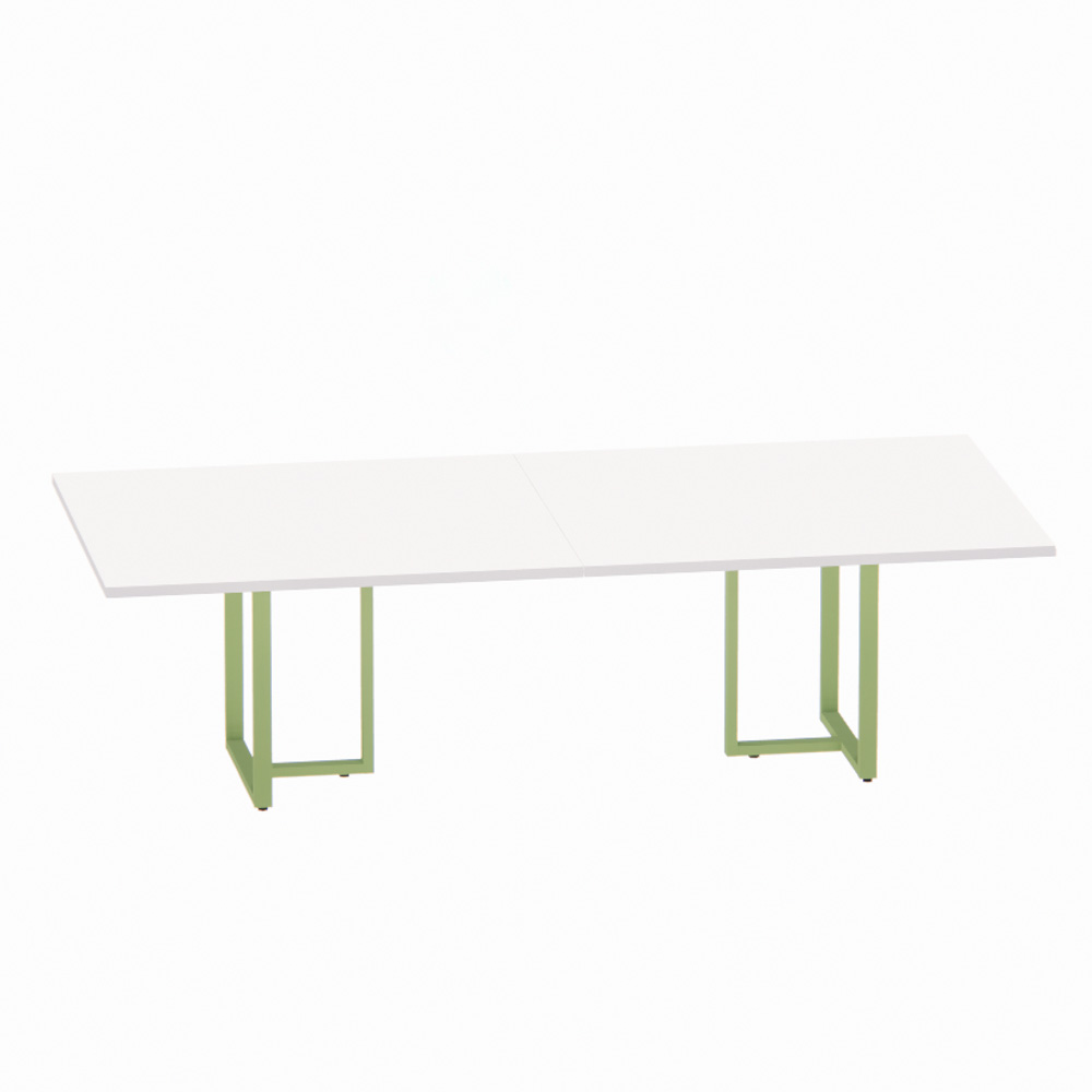 Mesa de Reuniao tubolar 260 cm pandin branco e verde Mesa de Reunião Retangular Tubular Bipartida P25 Pandin 2,6 M Branco e Verde - Imagem 1