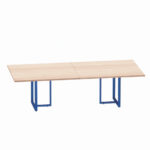 Mesa de Reunião Retangular Tubular Bipartida P25 Pandin 2,6 M Noce Naturale e Azul Del Rey