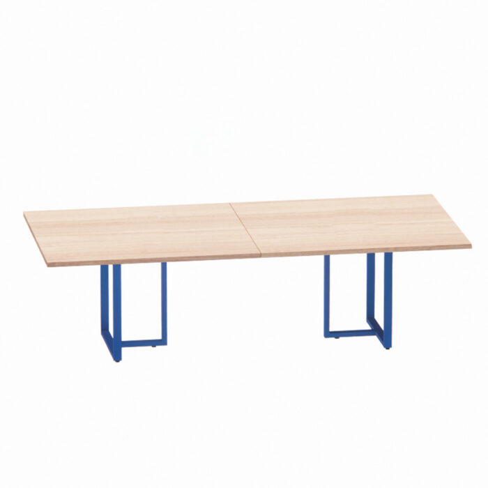 Mesa de Reunião Retangular Tubular Bipartida P25 Pandin 2,6 M Noce Naturale e Azul Del Rey - Imagem 1