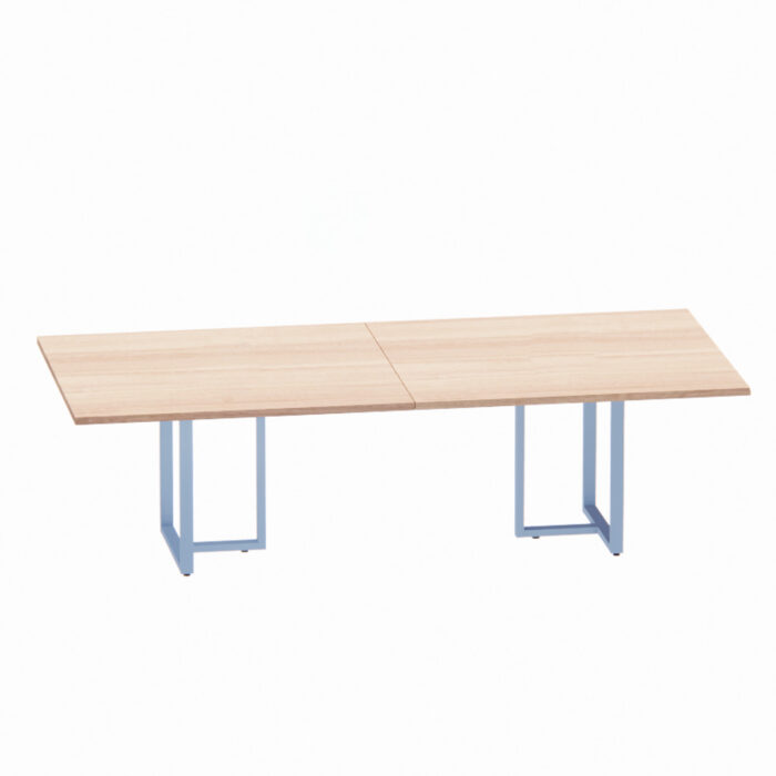 Mesa de Reunião Retangular Tubular Bipartida P25 Pandin 2,6 M Noce Naturale e Azul Dali - Imagem 1