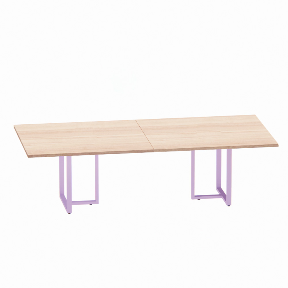 Mesa de Reuniao tubolar 260 cm pandin naturale e lilas Mesa de Reunião Retangular Tubular Bipartida P25 Pandin 2,6 M Noce Naturale e Lilas - Imagem 1