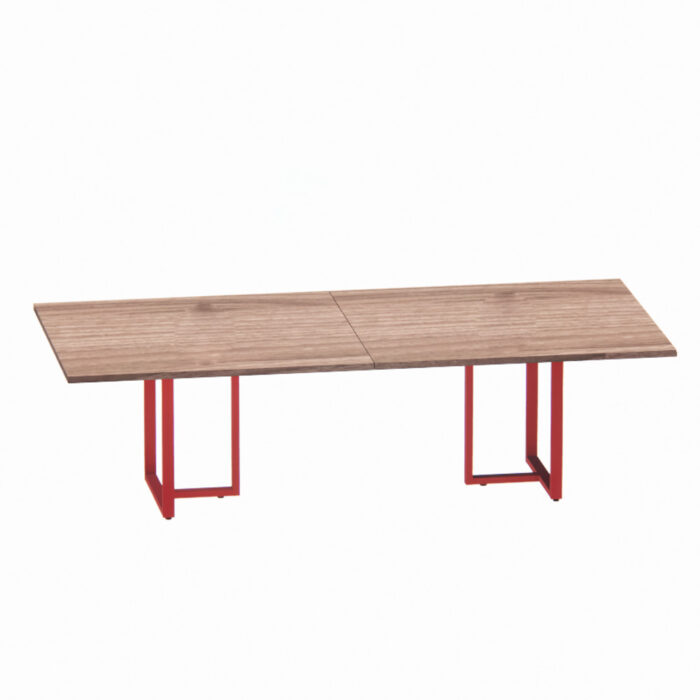 Mesa de Reunião Retangular Tubular Bipartida P25 Pandin 2,6 M Walnut e Vermelho - Imagem 1