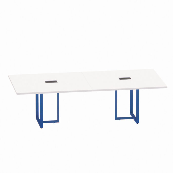 Mesa de Reunião Retangular com Power Box Tubular Bipartida P25 Pandin 2,6 M Branco e Azul Del Rey - Imagem 1