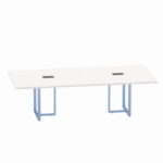 Mesa de Reunião Retangular com Power Box Tubular Bipartida P25 Pandin 2,6 M Branco e Azul Dali
