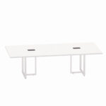 Mesa de Reunião Retangular com Power Box Tubular Bipartida P25 Pandin 2,6 M Branco