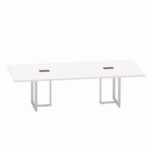 Mesa de Reunião Retangular com Power Box Tubular Bipartida P25 Pandin 2,6 M Branco e Cinza
