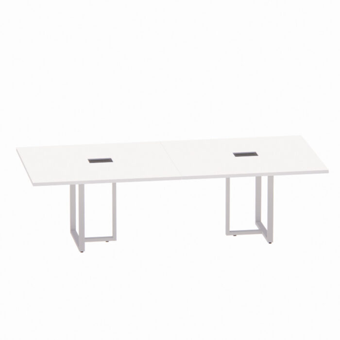 Mesa de Reunião Retangular com Power Box Tubular Bipartida P25 Pandin 2,6 M Branco e Cinza - Imagem 1