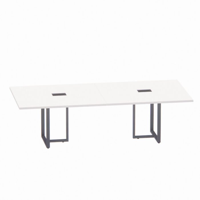 Mesa de Reunião Retangular com Power Box Tubular Bipartida P25 Pandin 2,6 M Branco e Grafito - Imagem 1