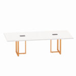 Mesa de Reunião Retangular com Power Box Tubular Bipartida P25 Pandin 2,6 M Branco e Laranja
