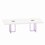 Mesa de Reunião Retangular com Power Box Tubular Bipartida P25 Pandin 2,6 M Branco e Lilas