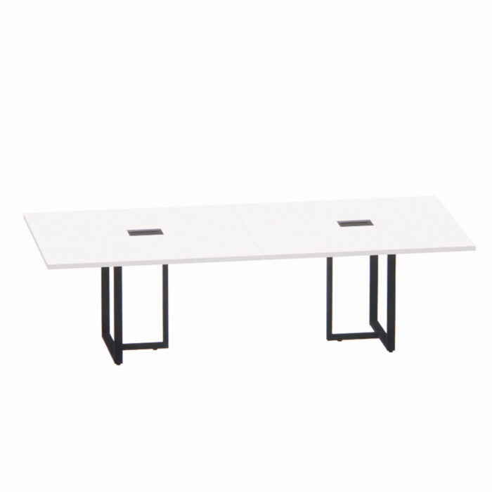 Mesa de Reunião Retangular com Power Box Tubular P25 Pandin 2,6 M Branco e Preto - Imagem 1