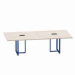 Mesa de Reunião Retangular com Power Box Tubular Bipartida P25 Pandin 2,6 M Casablanca e Azul Del Rey