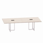 Mesa de Reunião Retangular com Power Box Tubular Bipartida P25 Pandin 2,6 M Casablanca e Branco
