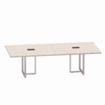 Mesa de Reunião Retangular com Power Box Tubular Bipartida P25 Pandin 2,6 M Casablanca e Cinza