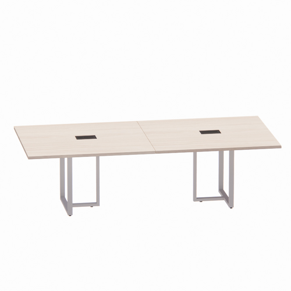 Mesa de Reuniao tubolar 260 cm powebox pandin casablanca e cinza Mesa de Reunião Retangular com Power Box Tubular Bipartida P25 Pandin 2,6 M Casablanca e Cinza - Imagem 1