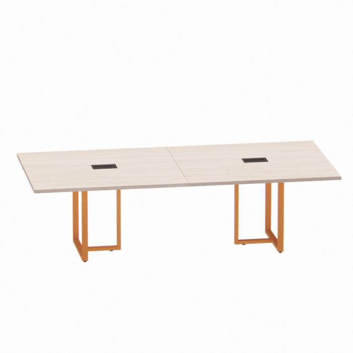 Mesa de Reunião Retangular com Power Box Tubular Bipartida P25 Pandin 2,6 M Casablanca e Laranja - Imagem 1