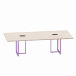 Mesa de Reunião Retangular com Power Box Tubular Bipartida P25 Pandin 2,6 M Casablanca e Lilas