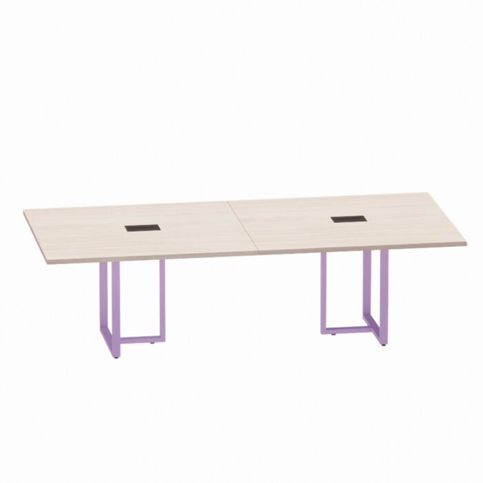 Mesa de Reunião Retangular com Power Box Tubular Bipartida P25 Pandin 2,6 M Casablanca e Lilas - Imagem 1