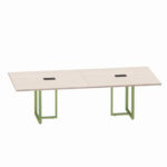 Mesa de Reunião Retangular com Power Box Tubular Bipartida P25 Pandin 2,6 M Casablanca e Verde