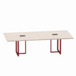 Mesa de Reunião Retangular com Power Box Tubular Bipartida P25 Pandin 2,6 M Casablanca e Vermelho