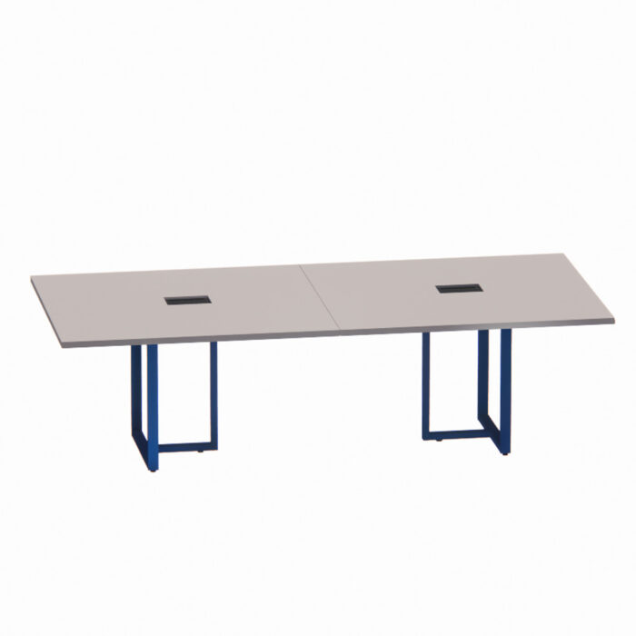 Mesa de Reunião Retangular com Power Box Tubular Bipartida P25 Pandin 2,6 M Cinza e Azul Del Rey - Imagem 1