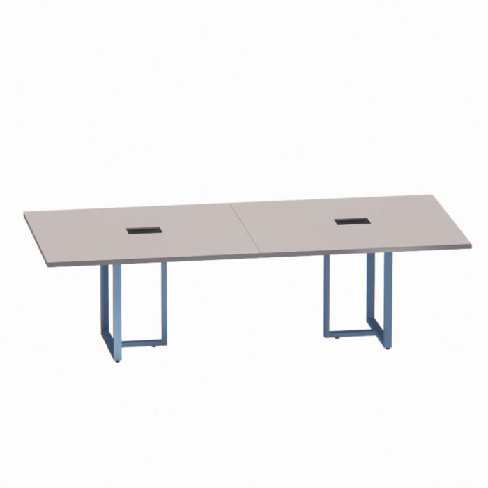 Mesa de Reunião Retangular com Power Box Tubular Bipartida P25 Pandin 2,6 M Cinza e Azul Dali - Imagem 1