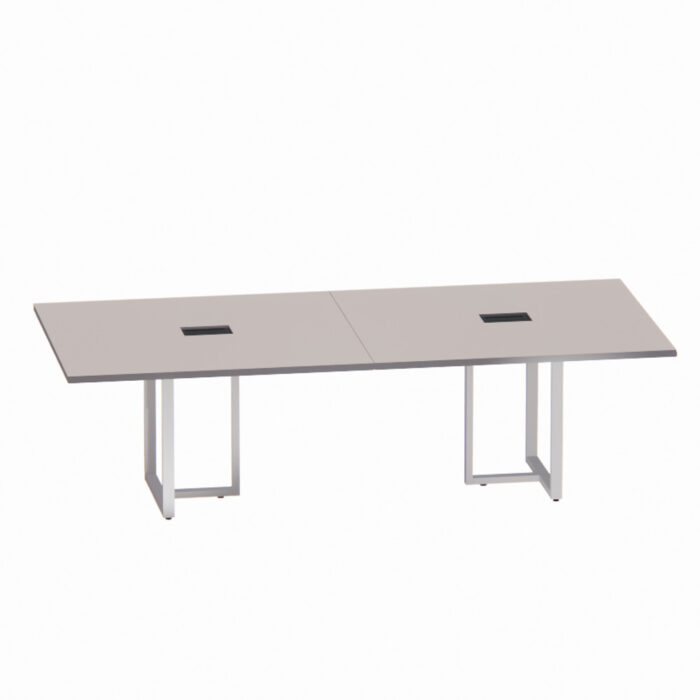 Mesa de Reunião Retangular com Power Box Tubular Bipartida P25 Pandin 2,6 M Cinza e Branco - Imagem 1