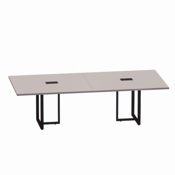 Mesa de Reunião Retangular com Power Box Tubular Bipartida P25 Pandin 2,6 M Cinza e Preto - Imagem 1