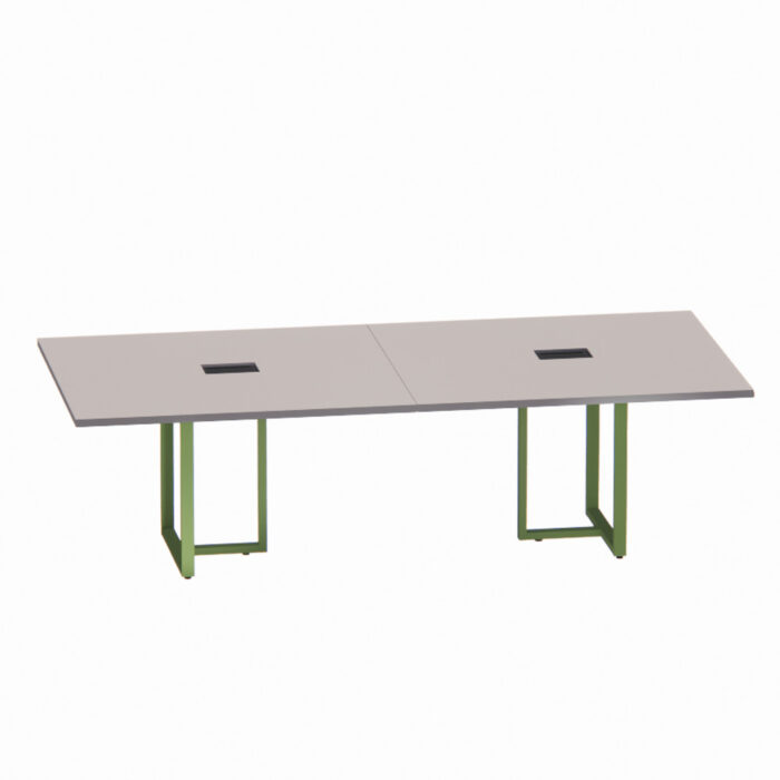 Mesa de Reunião Retangular com Power Box Tubular Bipartida P25 Pandin 2,6 M Cinza e Verde - Imagem 1