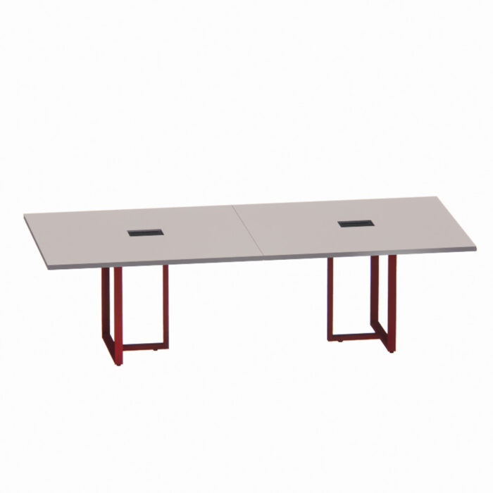 Mesa de Reunião Retangular com Power Box Tubular Bipartida P25 Pandin 2,6 M Cinza e Vermelho - Imagem 1