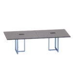 Mesa de Reunião Retangular com Power Box Tubular Bipartida P25 Pandin 2,6 M Grafito e Azul Dali
