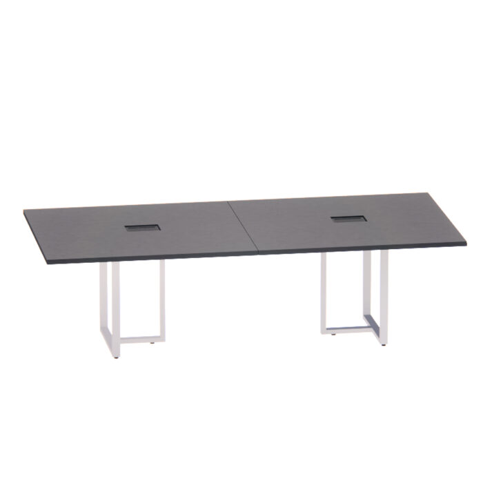 Mesa de Reunião Retangular com Power Box Tubular Bipartida P25 Pandin 2,6 M Grafito e Branco - Imagem 1
