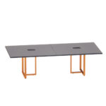 Mesa de Reunião Retangular com Power Box Tubular Bipartida P25 Pandin 2,6 M Grafito e Laranja