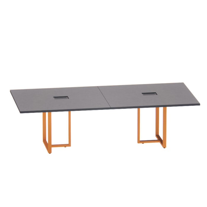 Mesa de Reunião Retangular com Power Box Tubular Bipartida P25 Pandin 2,6 M Grafito e Laranja - Imagem 1