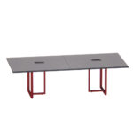Mesa de Reunião Retangular com Power Box Tubular Bipartida P25 Pandin 2,6 M Grafito e Vermelho
