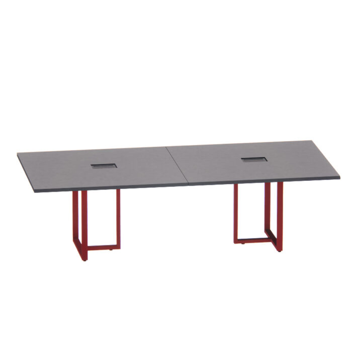 Mesa de Reunião Retangular com Power Box Tubular Bipartida P25 Pandin 2,6 M Grafito e Vermelho - Imagem 1