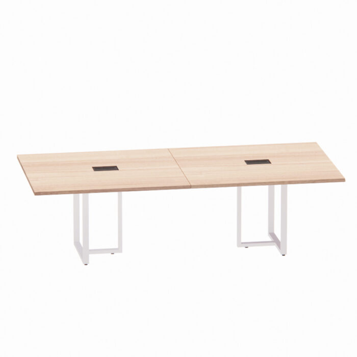 Mesa de Reunião Retangular com Power Box Tubular Bipartida P25 Pandin 2,6 M Noce Naturale e Branco - Imagem 1