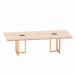 Mesa de Reunião Retangular com Power Box Tubular Bipartida P25 Pandin 2,6 M Noce Naturale e Laranja