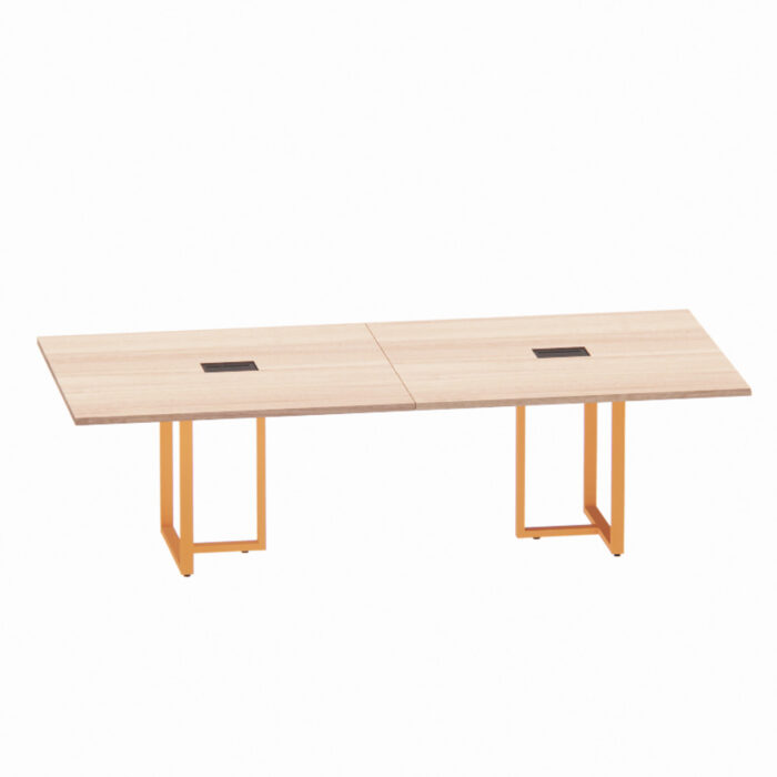 Mesa de Reunião Retangular com Power Box Tubular Bipartida P25 Pandin 2,6 M Noce Naturale e Laranja - Imagem 1