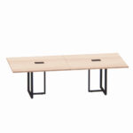 Mesa de Reunião Retangular com Power Box Tubular Bipartida P25 Pandin 2,6 M Noce Naturale e Preto