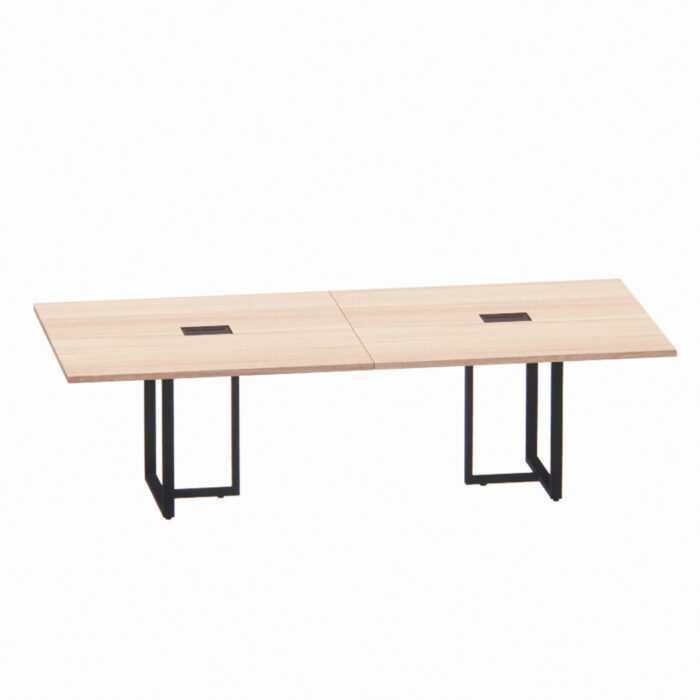 Mesa de Reunião Retangular com Power Box Tubular P25 Pandin 2,6 M Noce Naturale e Preto - Imagem 1