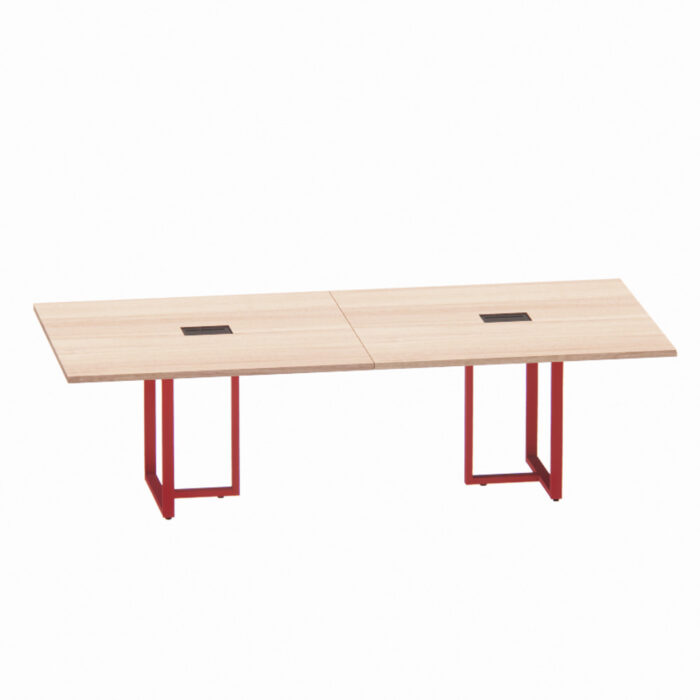 Mesa de Reunião Retangular com Power Box Tubular P25 Pandin 2,6 M Noce Naturale e Vermelho - Imagem 1