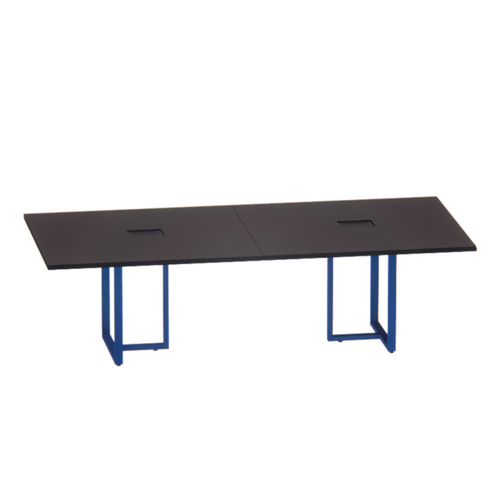 Mesa de Reunião Retangular com Power Box Tubular Bipartida P25 Pandin 2,6 M Preto e Azul Del Rey - Imagem 1