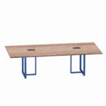 Mesa de Reunião Retangular com Power Box Tubular Bipartida P25 Pandin 2,6 M Walnut e Azul Del Rey