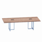 Mesa de Reunião Retangular com Power Box Tubular Bipartida P25 Pandin 2,6 M Walnut e Azul Dali