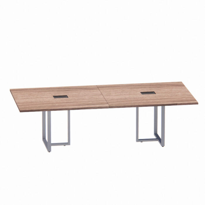 Mesa de Reunião Retangular com Power Box Tubular Bipartida P25 Pandin 2,6 M Walnut e Grafito - Imagem 1