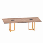 Mesa de Reunião Retangular com Power Box Tubular Bipartida P25 Pandin 2,6 M Walnut e Laranja