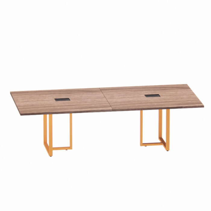 Mesa de Reunião Retangular com Power Box Tubular Bipartida P25 Pandin 2,6 M Walnut e Laranja - Imagem 1