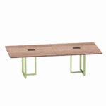 Mesa de Reunião Retangular com Power Box Tubular Bipartida P25 Pandin 2,6 M Walnut e Verde
